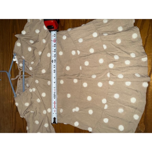 Blu Pepper Tan Polka Dot Long Sleeve Tiered Ruffle Peasant Blouse Top M - Picture 6 of 8